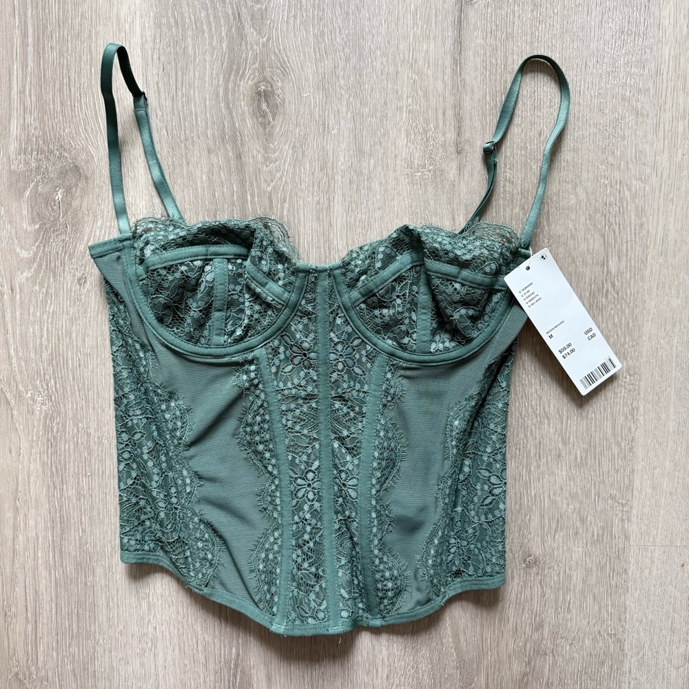 Urban Outfitters Sage Green Corset Top Size M NWT
